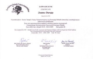 Joanna Chorąży - Certyfikat EBTA