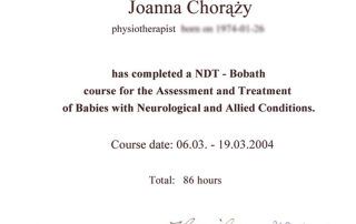 Joanna Chorąży - Certyfikat NDT - Bobath