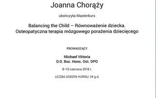 Joanna Chorąży - Certyfikat Balancing The Child 2018