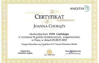 Joanna Chorąży - Certyfikat FDM Limfologia 2018