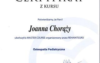 Joanna Chorąży - Certyfikat Osteopatia Pediatryczna 2018