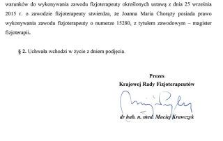 Joanna Chorąży - Certyfikat - Prawo do wykonywania zawodu Fizjoterapeuty